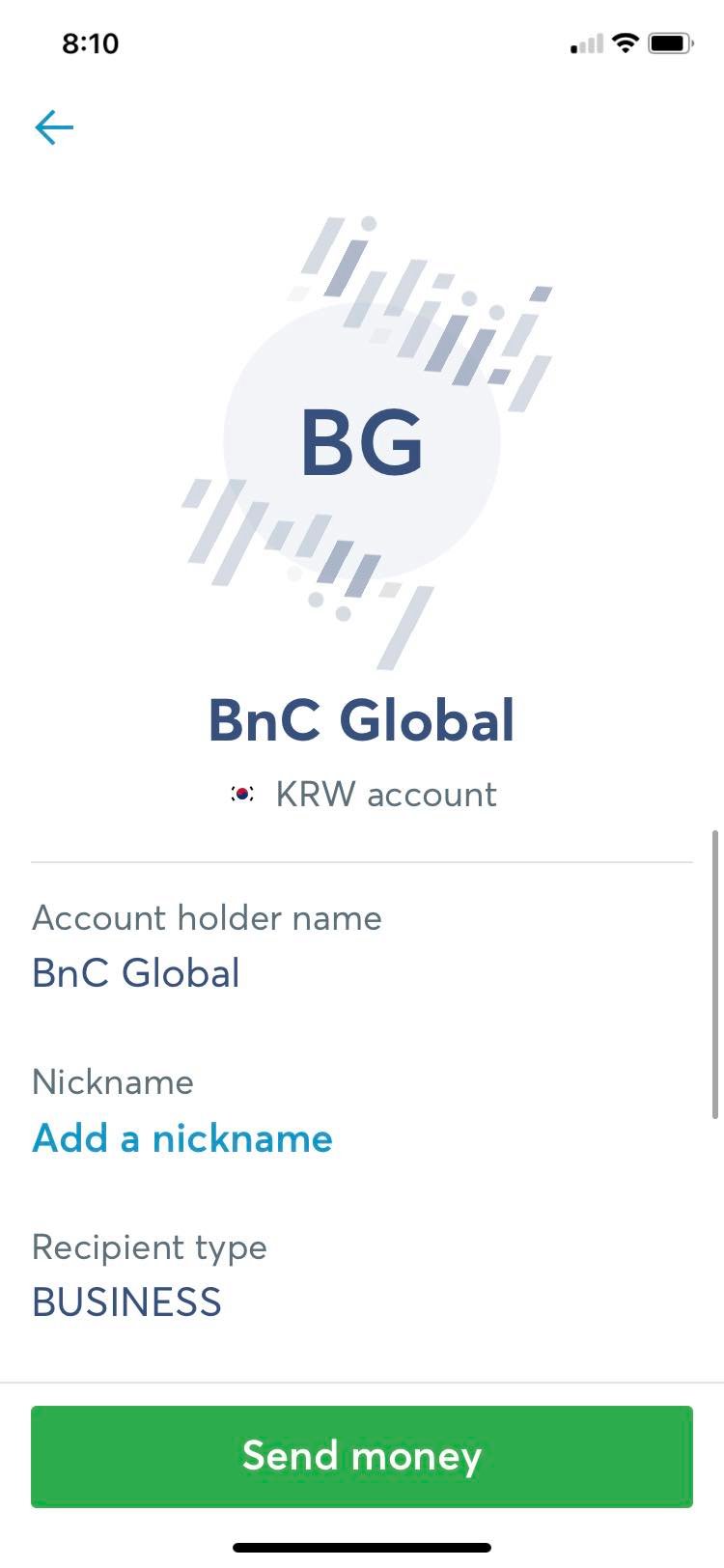 wise payment instructions business account holder name
