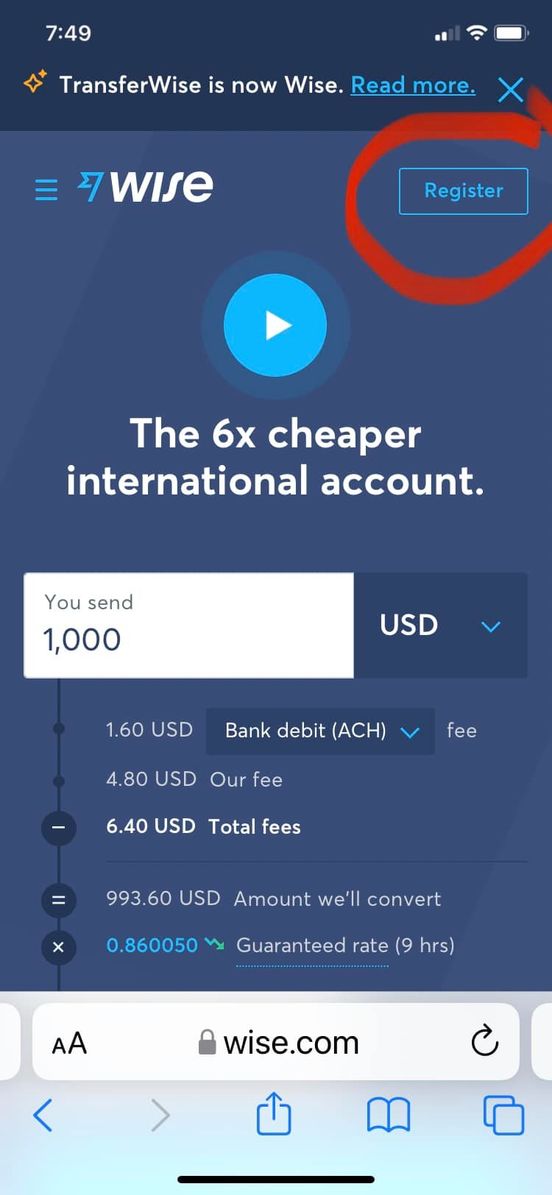 wise payment instructions register