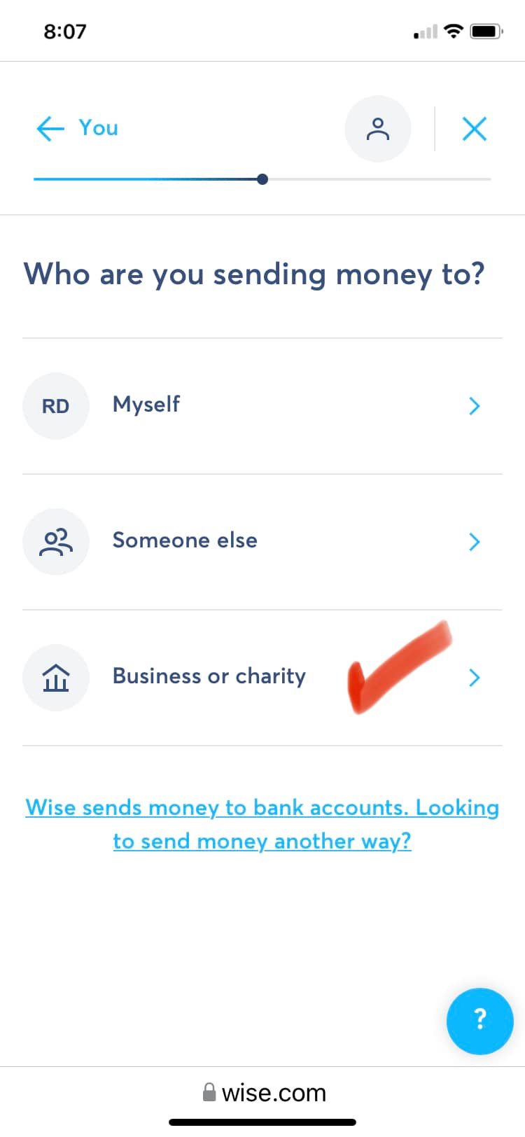 wise payment instructions sending money to a business