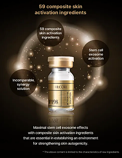 P198 ExoHealer ingredients — 7 peptides, hyaluronic acid, 22 amino acids, 13 vitamins, 4 minerals, antioxidants