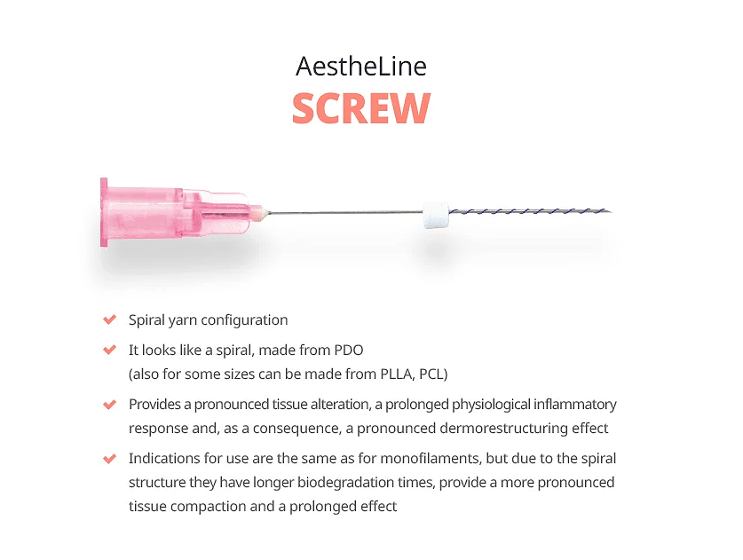AestheLine Screw thread close-up showing spiral yarn configuration with pink hub needle